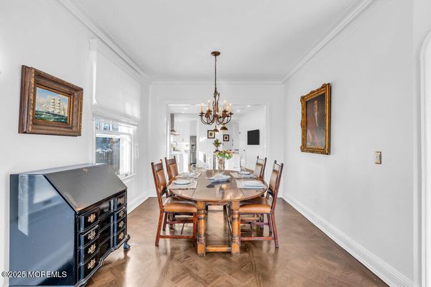 Chandelier, Dining room, Interior, Wood Texture Flooring