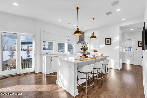 Interior, Kitchen, Pendant Lights, Recessed Lighting, Wood Texture Flooring
