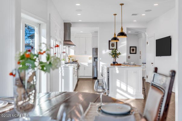 Interior, Kitchen, Pendant Lights, Recessed Lighting, Wood Texture Flooring