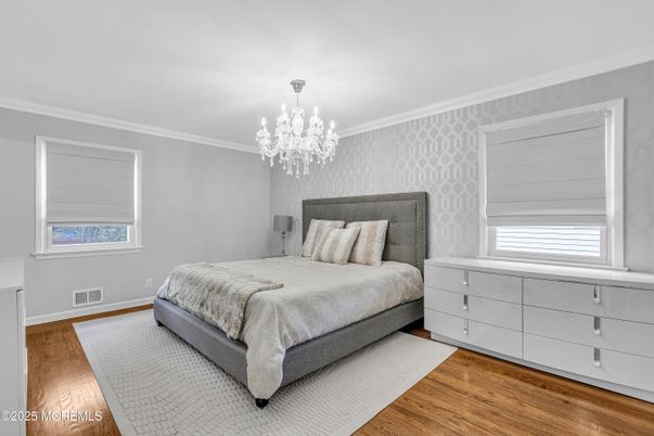 Bedroom, Chandelier, Interior, Wood Texture Flooring