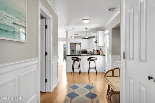 Interior, Kitchen, Pendant Lights, Stainless Steel Appliances, Wood Texture Flooring