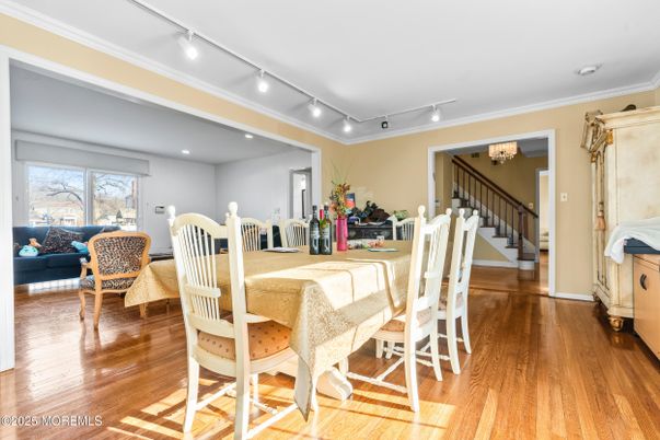 Dining room, Interior, Recessed Lighting, Wood Texture Flooring