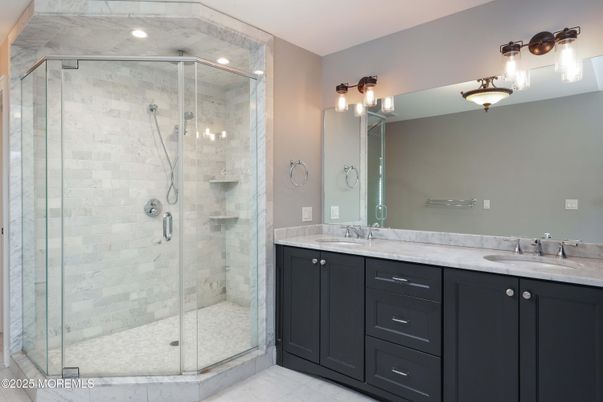 Bathroom, Dual Sink Vanities, Glass Shower, Interior, Recessed Lighting