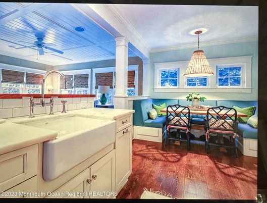 Dining room, Interior, Kitchen, Pendant Lights, Wood Texture Flooring