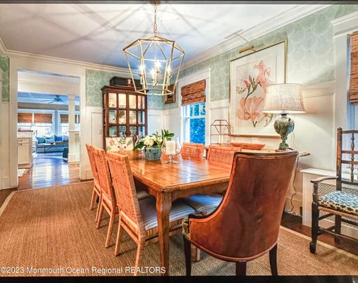 Dining room, Interior, Pendant Lights, Wood Texture Flooring