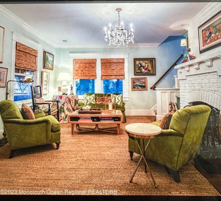 Chandelier, Fireplace, Interior, Living room