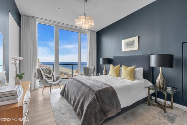 Bedroom, Chandelier, Interior, Water, Wood Texture Flooring