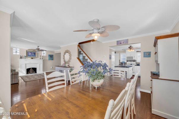 Dining room, Fireplace, Interior, Wood Texture Flooring