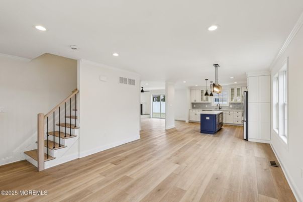 Interior, Kitchen, Pendant Lights, Recessed Lighting, Wood Texture Flooring