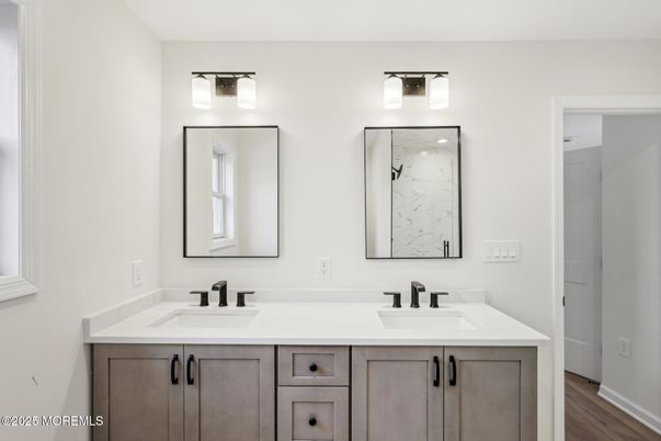 Bathroom, Dual Sink Vanities, Interior, Wood Texture Flooring