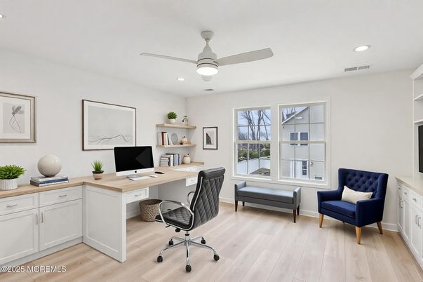 Home Office, Interior, Recessed Lighting, Wood Texture Flooring