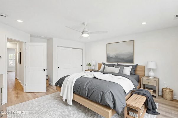 Bedroom, Interior, Recessed Lighting, Wood Texture Flooring