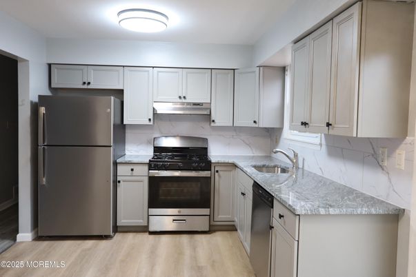 Interior, Kitchen, Stainless Steel Appliances, Wood Texture Flooring