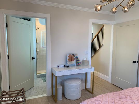 Bathroom, Glass Shower, Interior, Wood Texture Flooring