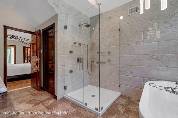 Bathroom, Glass Shower, Interior, Marble Walls