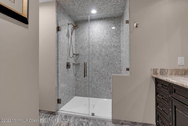 Bathroom, Glass Shower, Interior, Recessed Lighting
