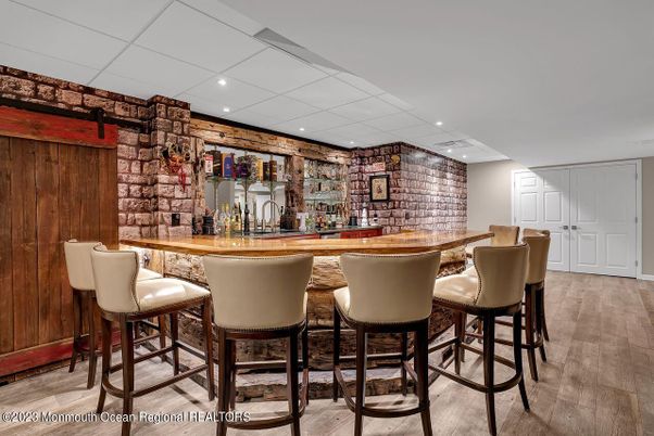 Interior, Recessed Lighting, Stone Walls, Wood Texture Flooring