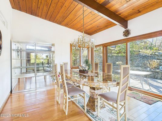 Chandelier, Dining room, Interior, Wooden Beams, Wooden Ceilings, Wood Texture Flooring