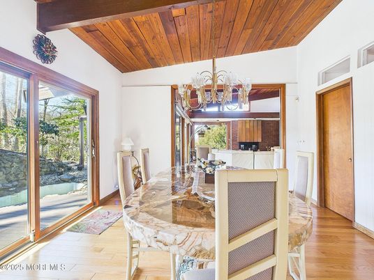 Chandelier, Dining room, Interior, Wooden Beams, Wooden Ceilings, Wood Texture Flooring