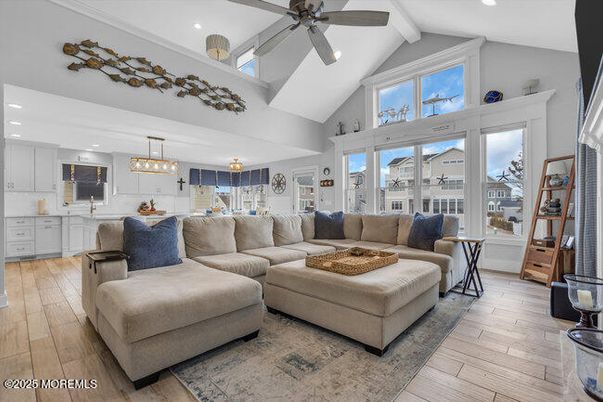 Chandelier, Dining room, Interior, Kitchen, Living room, Pendant Lights, Recessed Lighting, Wood Texture Flooring