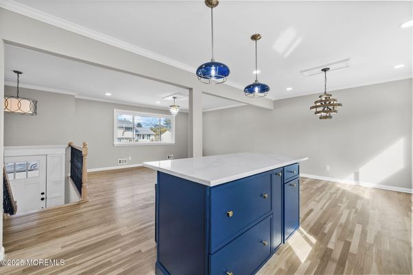 Interior, Kitchen, Pendant Lights, Recessed Lighting, Wood Texture Flooring