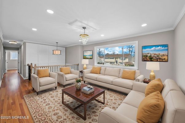 Chandelier, Interior, Living room, Recessed Lighting, Wood Texture Flooring