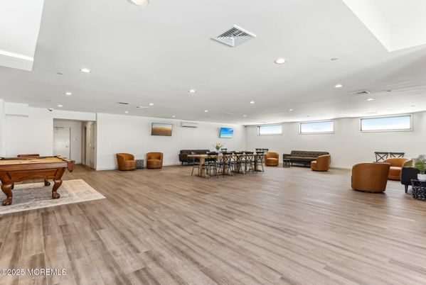 Billiard Table, Dining room, Game Room, Interior, Recessed Lighting, Wood Texture Flooring