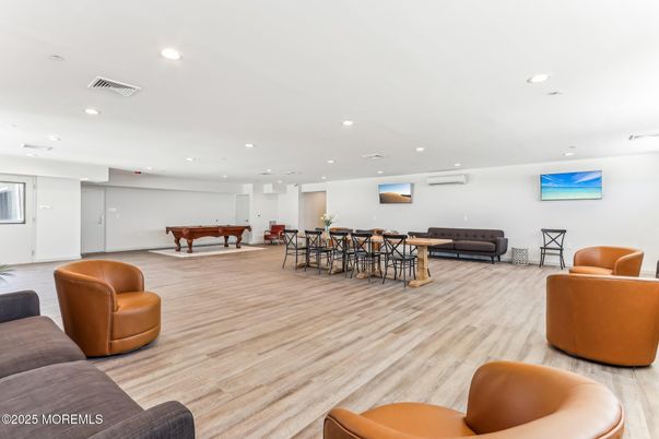 Billiard Table, Dining room, Game Room, Interior, Living room, Recessed Lighting, Wood Texture Flooring