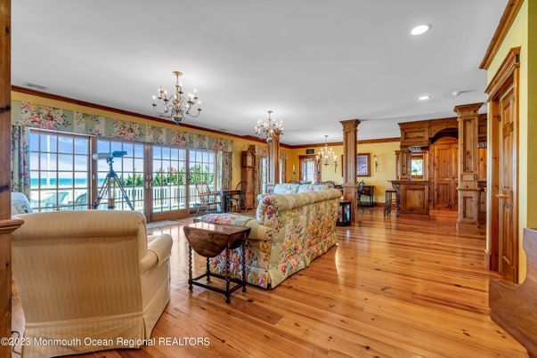 Chandelier, Interior, Living room, Recessed Lighting, Wood Texture Flooring