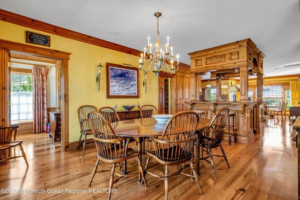 Chandelier, Dining room, Interior, Wood Texture Flooring