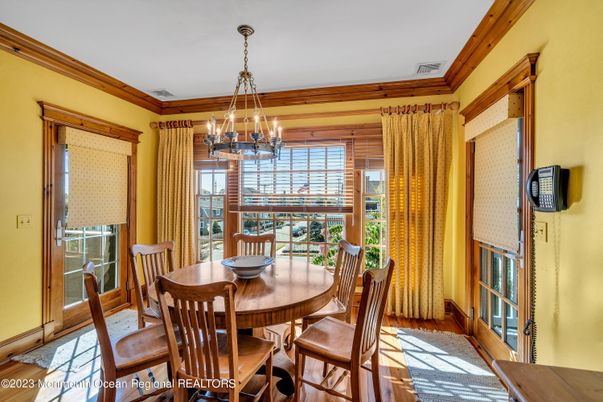 Chandelier, Dining room, Interior, Wood Texture Flooring