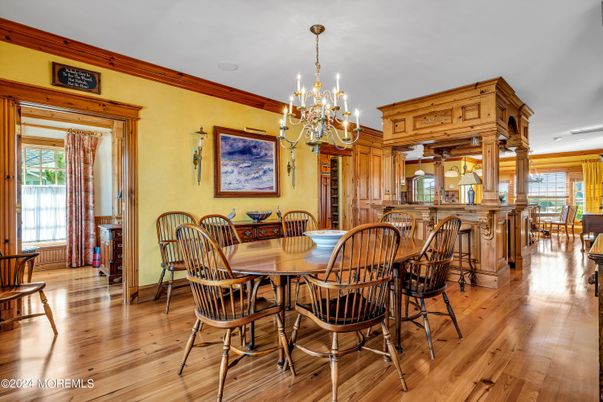 Chandelier, Dining room, Interior, Wood Texture Flooring