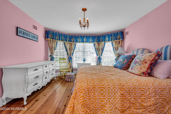 Bedroom, Chandelier, Interior, Wood Texture Flooring