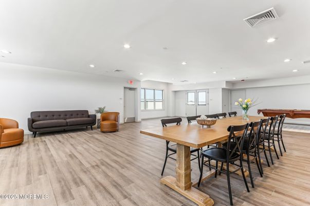 Dining room, Game Room, Interior, Recessed Lighting, Wood Texture Flooring