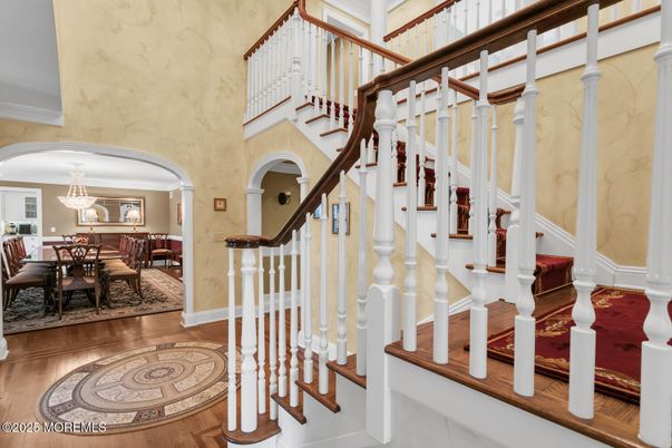 Chandelier, Dining room, Interior, Wood Texture Flooring