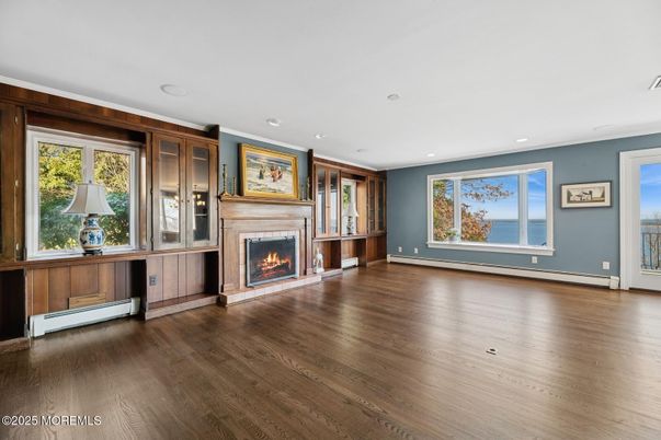 Empty room, Fireplace, Interior, Recessed Lighting, Wood Texture Flooring