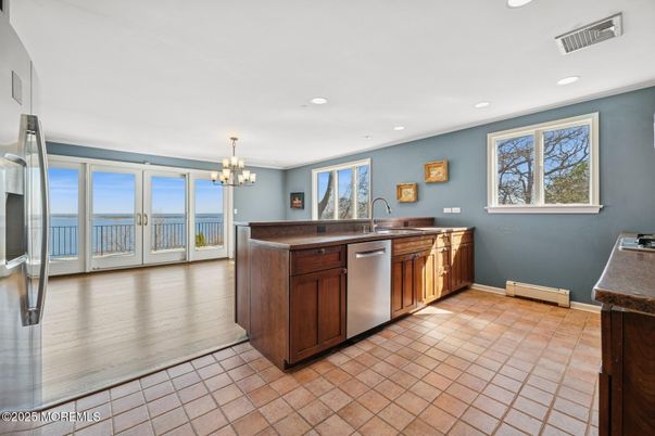 Chandelier, Interior, Kitchen, Recessed Lighting, Stainless Steel Appliances