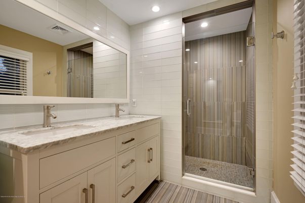 Bathroom, Dual Sink Vanities, Glass Shower, Interior, Recessed Lighting