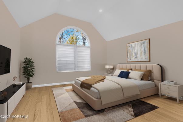 Bedroom, Interior, Recessed Lighting, Wood Texture Flooring