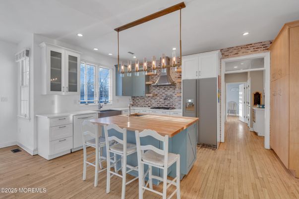 Interior, Kitchen, Pendant Lights, Recessed Lighting, Wood Texture Flooring