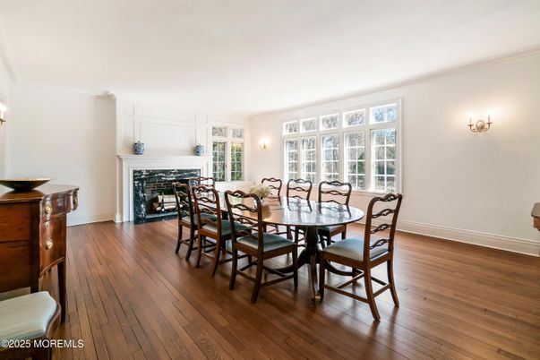 Dining room, Fireplace, Interior, Wood Texture Flooring