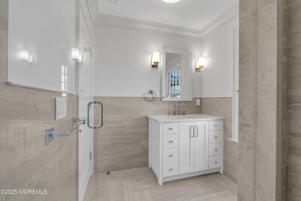 Bathroom, Glass Shower, Interior, Wood Texture Flooring