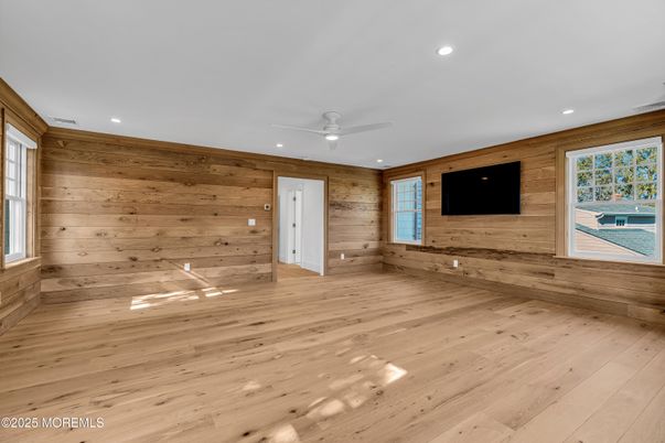 Empty room, Interior, Recessed Lighting, Wood Texture Flooring, Wooden Walls