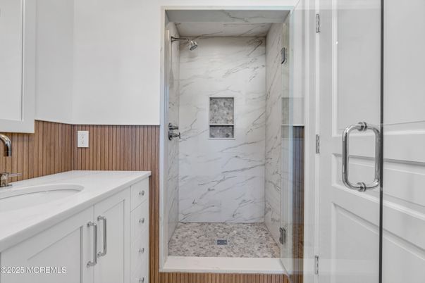 Bathroom, Glass Shower, Interior, Marble Walls