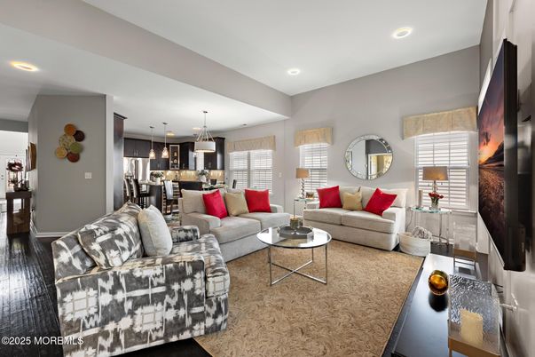 Dining room, Interior, Kitchen, Living room, Pendant Lights, Recessed Lighting, Stainless Steel Appliances, Wood Texture Flooring