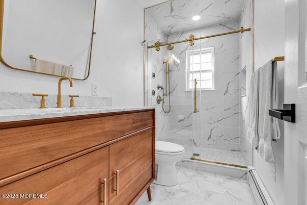 Bathroom, Glass Shower, Interior, Marble, Marble Walls, Recessed Lighting
