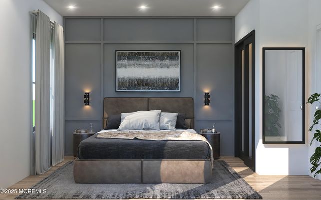 Bedroom, Interior, Recessed Lighting, Wood Texture Flooring