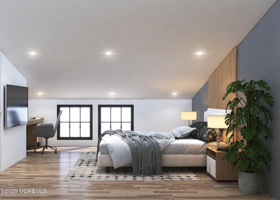 Bedroom, Home Office, Interior, Recessed Lighting, Wood Texture Flooring