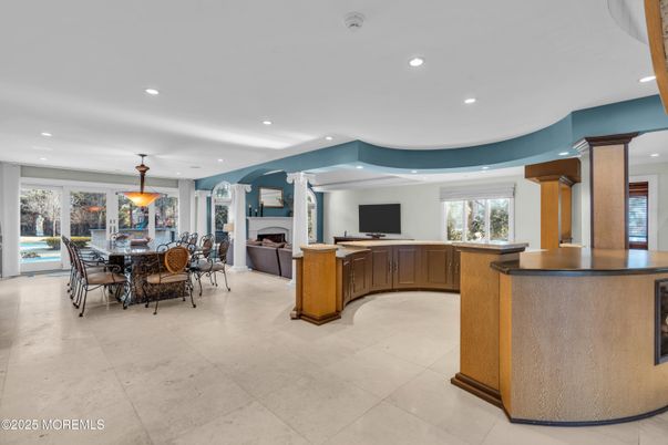 Dining room, Fireplace, Interior, Living room, Pendant Lights, Recessed Lighting