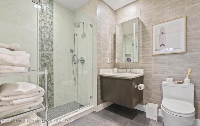 Bathroom, Glass Shower, Interior, Marble Walls, Recessed Lighting